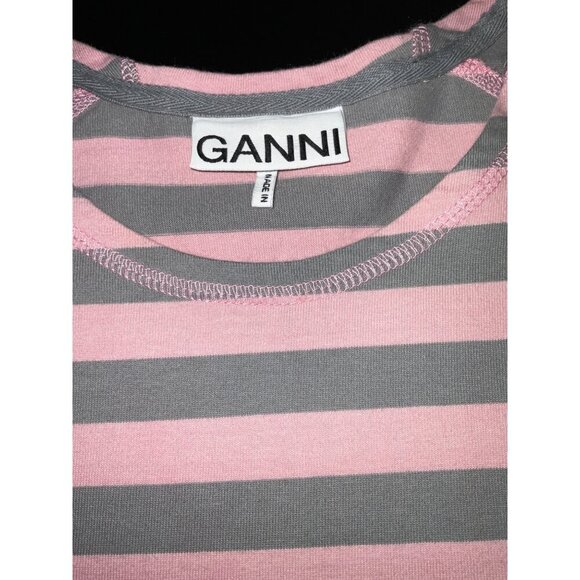 GANNI Long Sleeve Pink & Grey Striped Shirt size Small - Picture 5 of 13